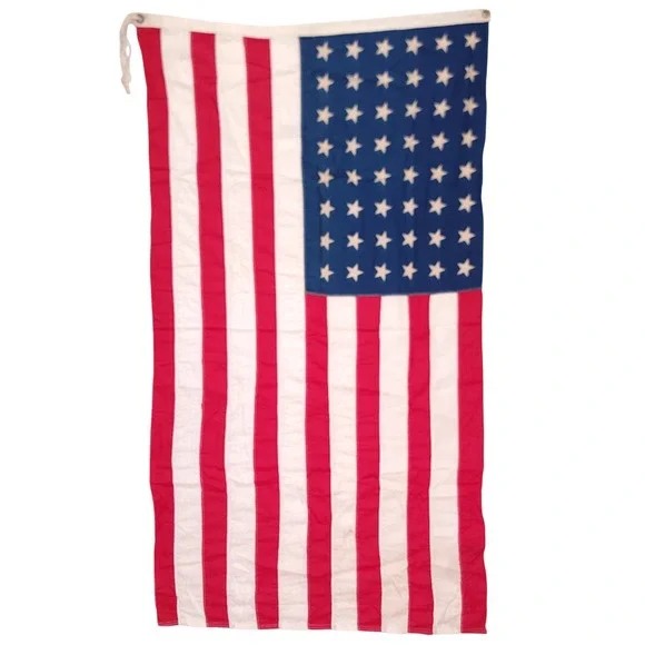 Vintage 48 Star American Flag Cotton Bunting Sewn Stripes 32x57 Americana WWII