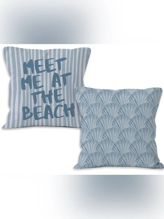 Coastal Blue Shell & Stripe Throw Pillow Cover Set-2
