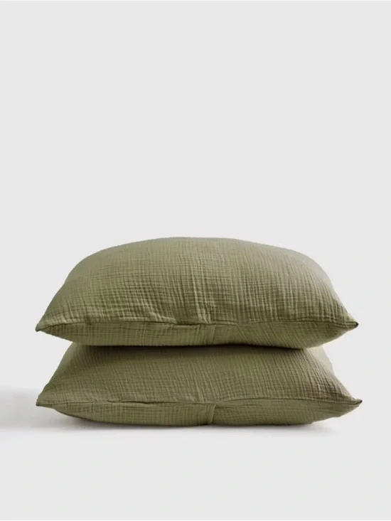 Quince Organic Cotton Gauze Sham set of 2 in Olive- standard