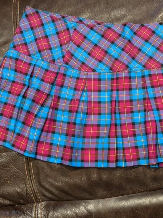 Plaid Mini Skirt in Pink & Blue