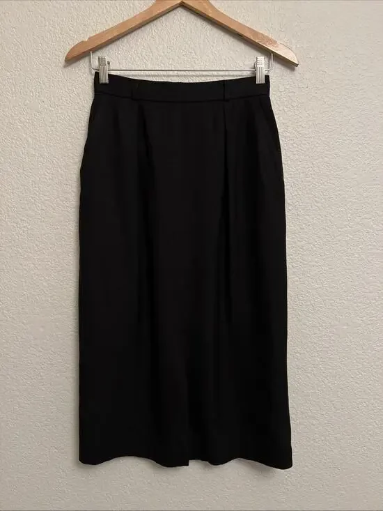Vintage Evan Picone Midi Pencil SKirt Classic Old Money Black Lined Made in USA