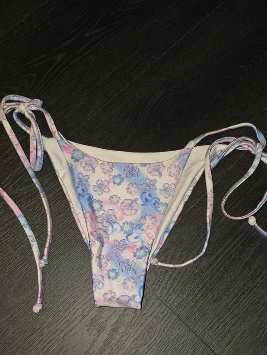 Frankie's Bikinis Pastel Floral Tie-Side Bikini Bottom in Pink & Blue