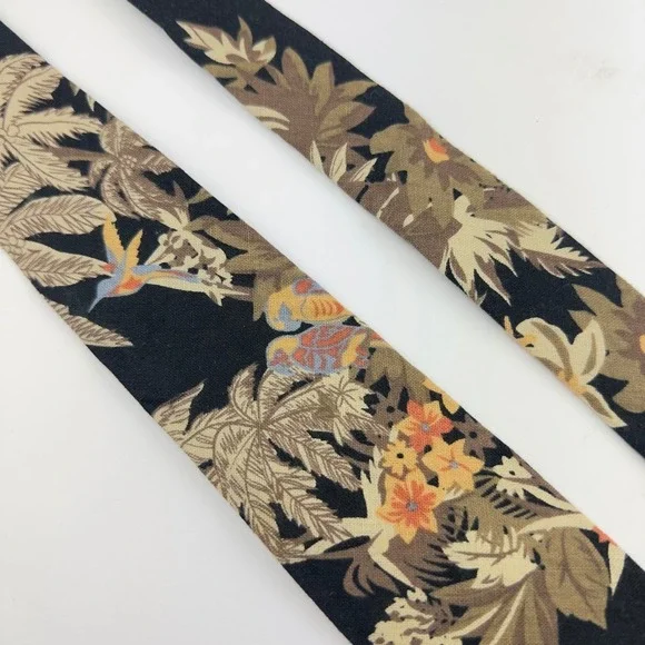 RUUM Boys Tropical Bird Floral Cotton Necktie Black Green Orange Size 8-14Y
