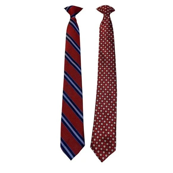 George Boys Clip On Tie Set Red Striped Geometric Pattern‎ Polyester