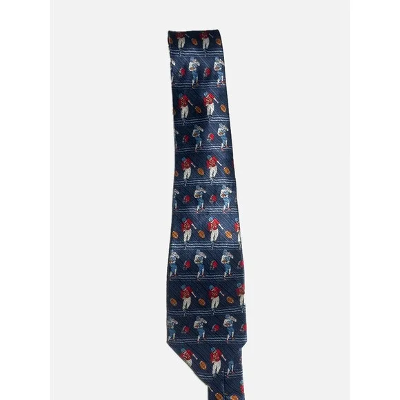 Talbots Football Silk Tie Kids OS Navy Blue Sports Pattern Preppy Accessory