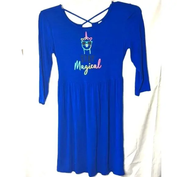 JUSTICE 14/16 PLUS Blue Stay Magical Unicorn Stretch Knit Dress