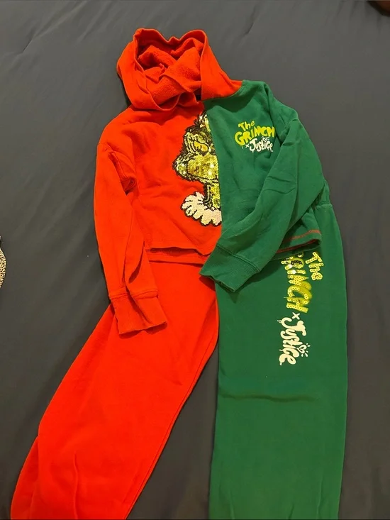 Justice Kids Matching Set The Grinch Red & Green Hoodie and Pants