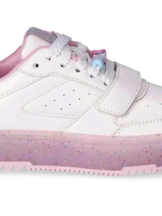Justice Girls Sneakers Sz 2 White Pink Glitter Sole Beaded Laces  NWT