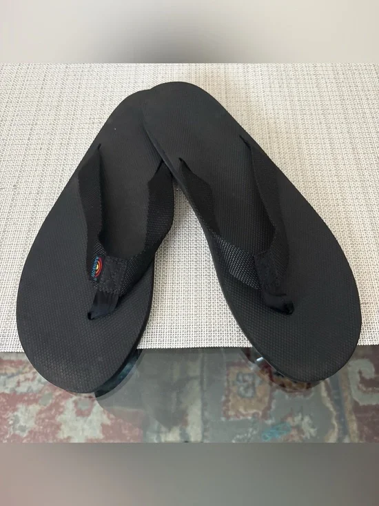 Rainbow Black Canvas Thong Flip Flops