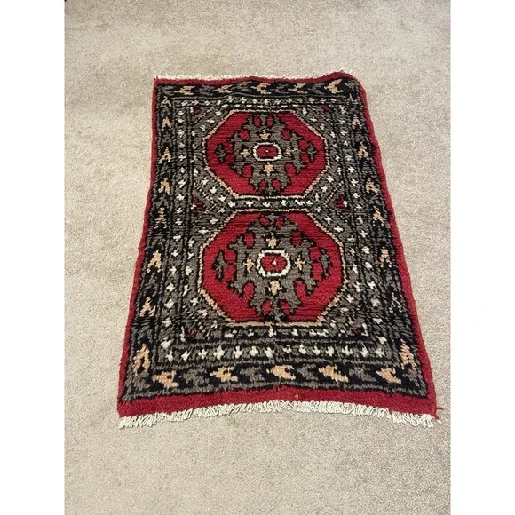 Vintage Hand-Knotted Wool Oriental Rug Double Medallion Design 2x3