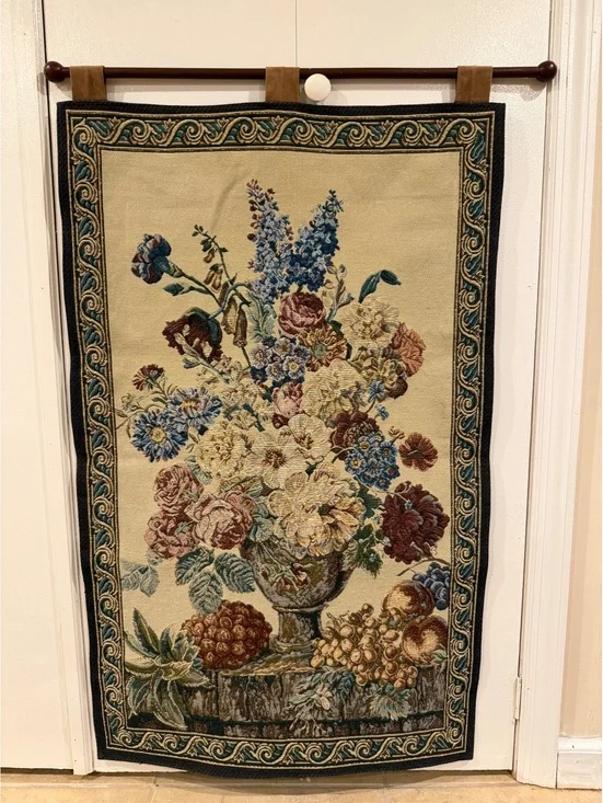 Vintage Floral Tapestry Wall Hanging with Shelf