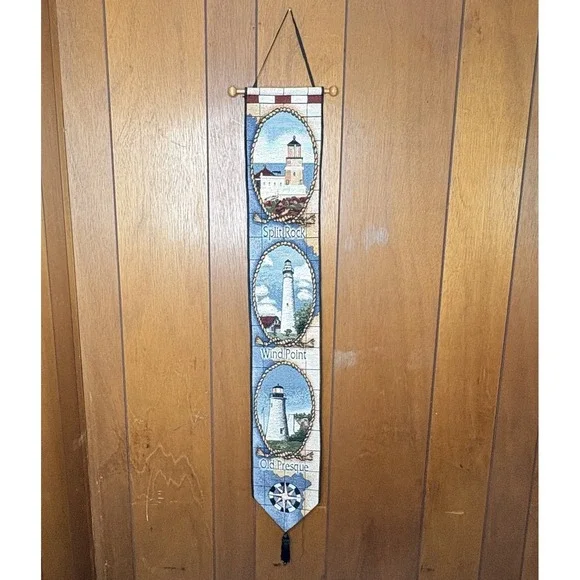 Vintage Lighthouses Of The Great Lakes Bell Pull Wall‎ Hanging Nautical Coastal