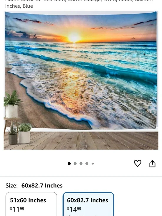 Sunset Beach Wave Tapestry - Blue/Orange Ocean Wall Art