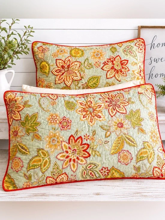 Waverly Charismatic King Pillow Shams Set 2 Quilted Floral Paisley Reversible