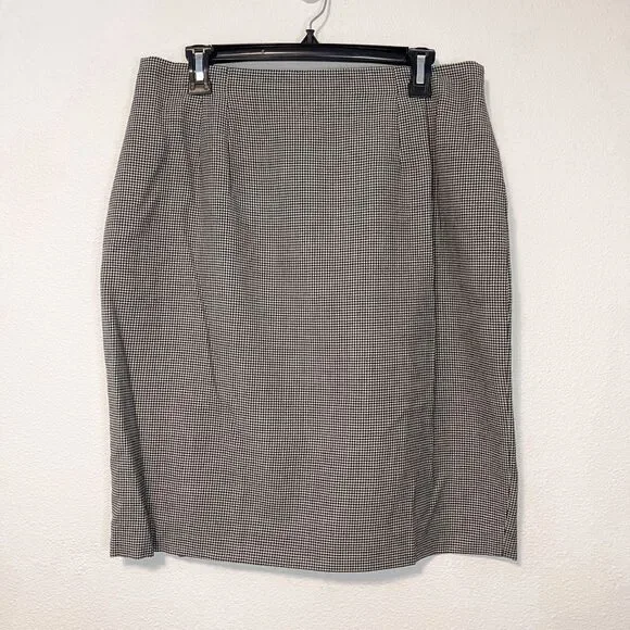 Vintage Houndstooth Knee Length Wool‎ Skirt Size 14