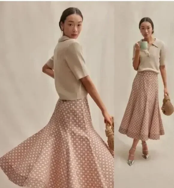 Tuckernuck Petal Cane Brynn Cotton A Line Structured Circle Long Midi Skirt 2