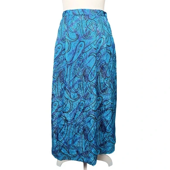 Vintage Blue Paisley Midi Skirt Women's Size‎ 6 Pockets Boho Secretary