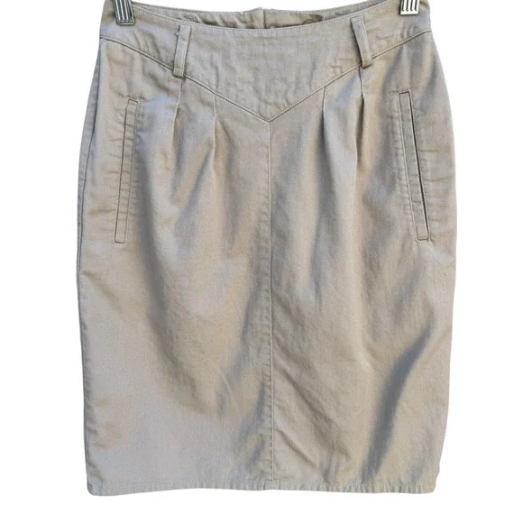 Liz‎ Claiborne Vintage 80s Twee Khaki Preppy V-Yoke Pencil Mini Skirt 2 Cottage