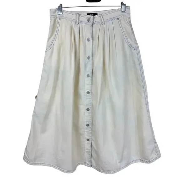 BDG Urban Outfitters Cream Denim Button Front Midi Skirt Size 2