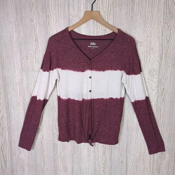Justice Girls XL Striped Tie Dye Knotted Long Sleeve Shirt Top Purple White