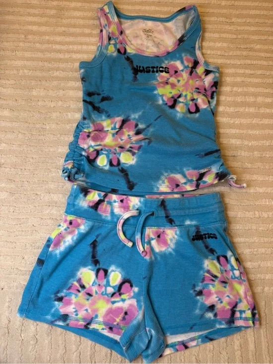Justice Girls Blue Tie-Dye Tank & Shorts Set Size Medium (10)