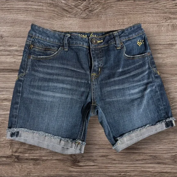 Justice Dark Blue Jean Shorts with Frayed Hem Girl’s Sz 16R