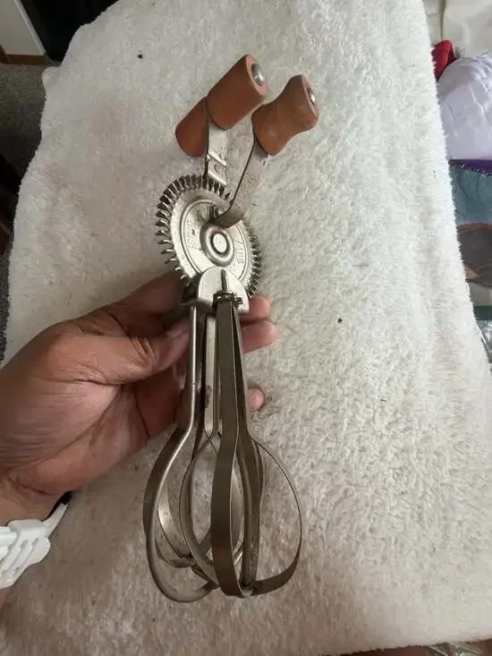 Ladd No. 3W Vintage Hand Crank Egg Beater with Wooden Handles