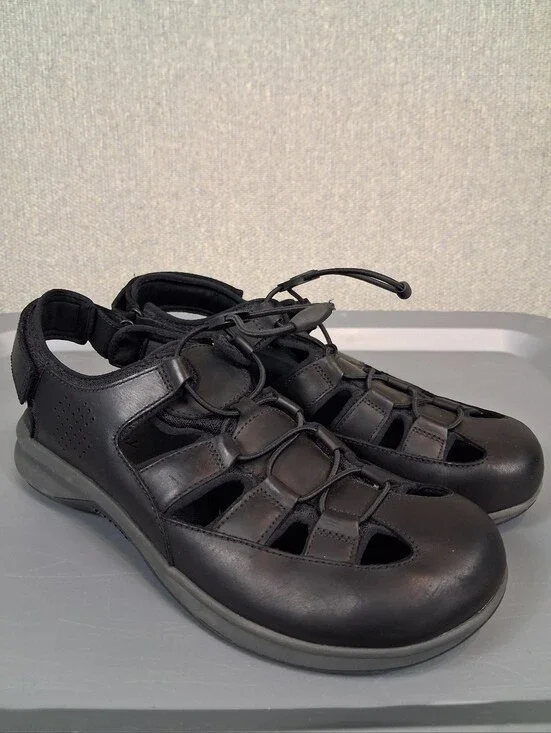 Merrell Mens Tideriser Luna Fisherman Leather Sandals Bungee Lace Black Size 10
