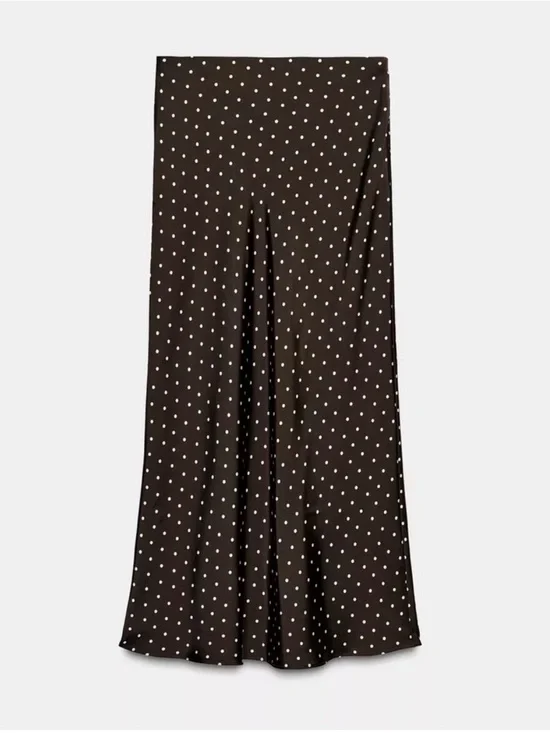 Zara Dark Brown Midi Skirt with White Polka Dot Print