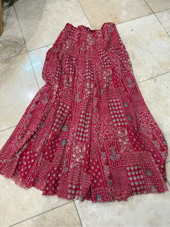 NATURAL LIFE Patchwork Maxi Skirt in Rich Red