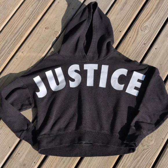 Justice Black and White Cropped Hoodie