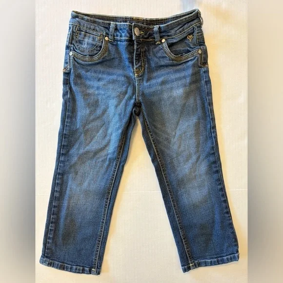 Justice Jeans yellow & brown stitching denim jean Capri size 14R
