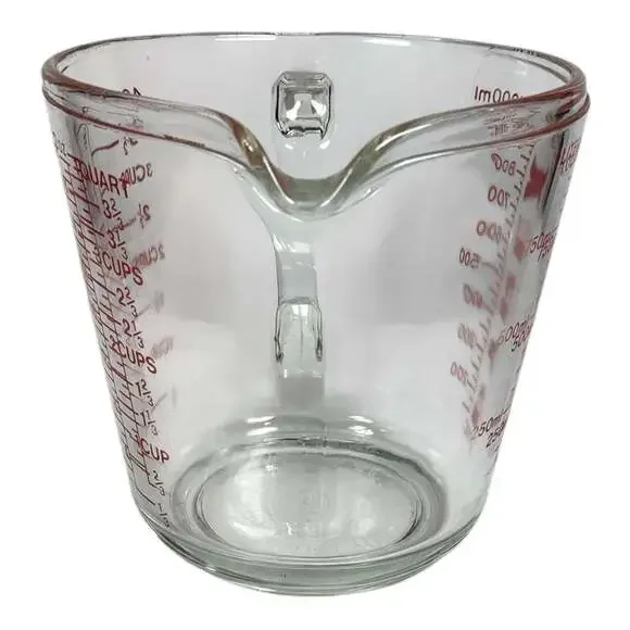 Vintage Pyrex Glass Measuring Cup Red Lettering D Handle 4 Cup 1 Quart #532