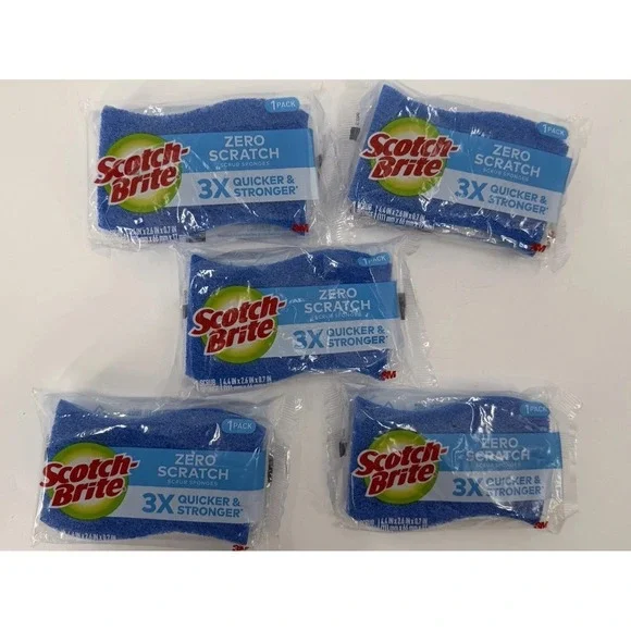 Scotch-Brite Zero Scratch Scrub Sponges 3 X Quicker & Stronger‎ Lot Of 5 NEW