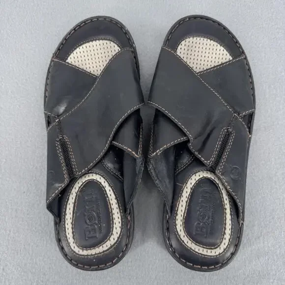 Born‎ Hesi Leather Slide Sandals Mens 11 Black Comfort Casual Slip On Cushioned