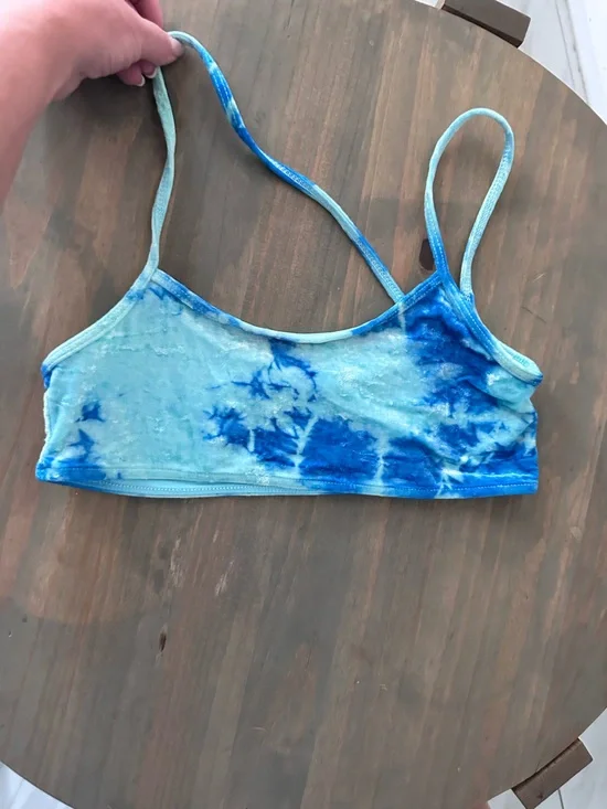 Frankie's Bikinis Blue Tie-Dye Velvet Bralette Top