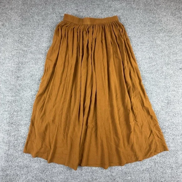 Vintage Canteen Skirt Womens Large Brown Rayon Maxi Pleated Elastic Waist Boho