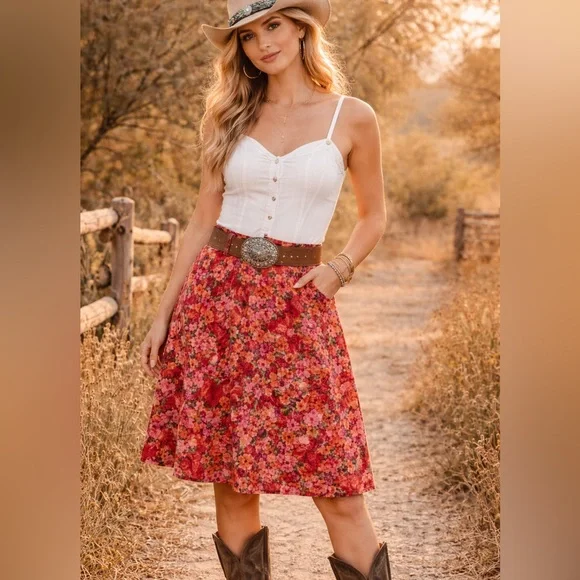 Eddie Bauer corduroy Floral‎ knee length skirt 2