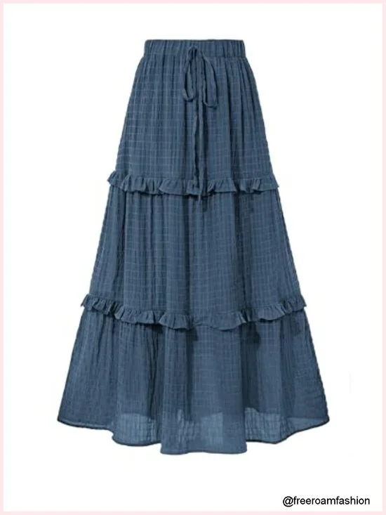 Elegant High Waist Flared A-Line Midi Skirt for Wedding Guest