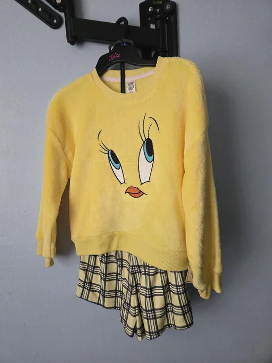 Justice Yellow Tweety Face Plush Crewneck Sweatshirt