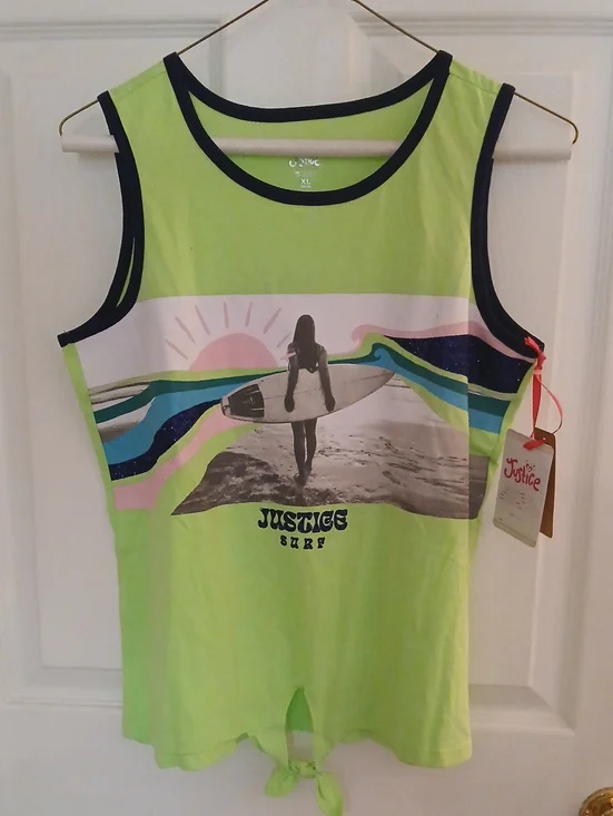 Justice Neon Lime Surf Graphic Tie-Front Tank