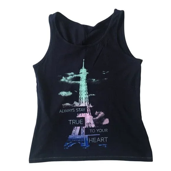 Justice Girls Eiffel Tower Graphic Tank Top Navy Size 12 Cotton/Polyester Blend