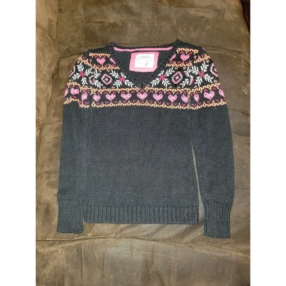 Justcie winter heart black sweater‎ size 8