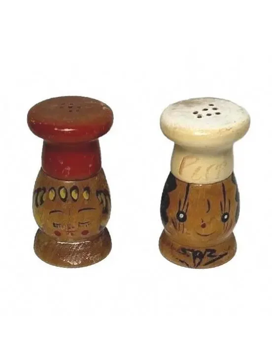 Vintage Hand-Painted Wooden Chef Salt and Pepper Shakers