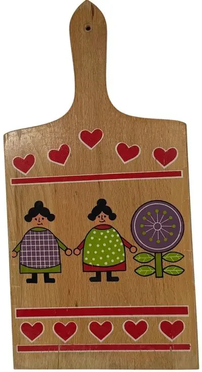 Vintage 60s Wooden Cutting Board Folk Art Dutch Girl Design 14