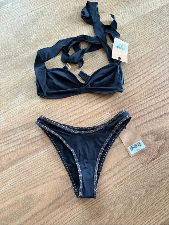 Frankie's Bikinis Black Bikini with Leopard-Trim