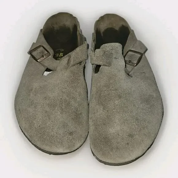 Birkenstock Boston Taupe Suede Leather Soft Footbed Clog Shoes Size 46 (13 US)