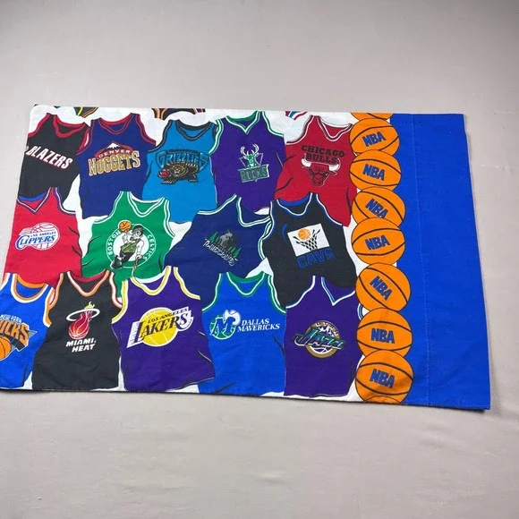Vintage NBA All Team Jersey Print Pillowcase 90s Basketball Lakers Bulls Heat