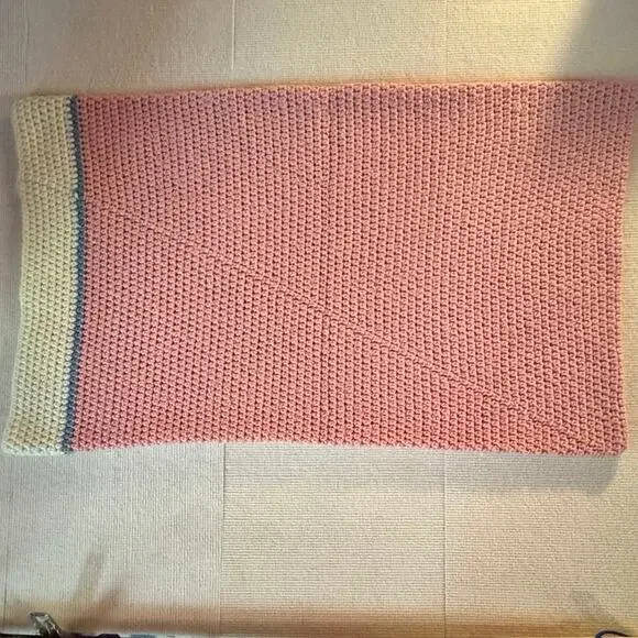 Vintage Handmade Crochet Pillow Case Cover Pink Cream Boho Cushion Sham 19x33
