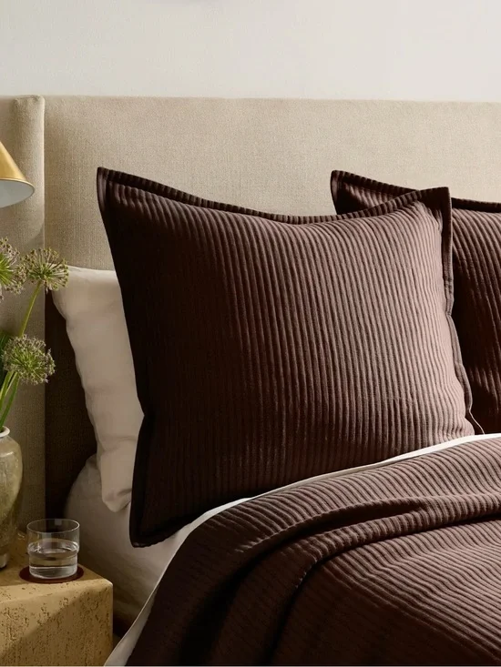 Quince Organic Cotton Matelasse Euro Sham Set of 2 in Espresso